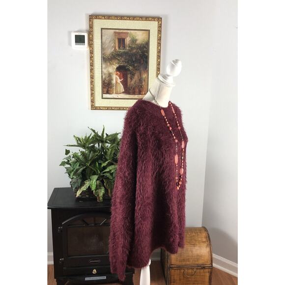A New Day Women’s Dark Pink/Purple Fuzzy Sweater Long Boat Neck 2X Pullover - Picture 9 of 16